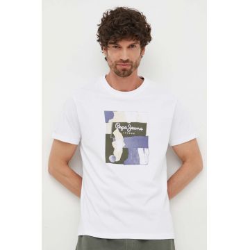 Pepe Jeans tricou din bumbac Oldwive culoarea alb, cu imprimeu