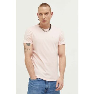 Tommy Jeans tricou barbati, culoarea roz, melanj