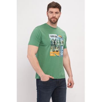 Tricou de bumbac cu decolteu la baza gatului