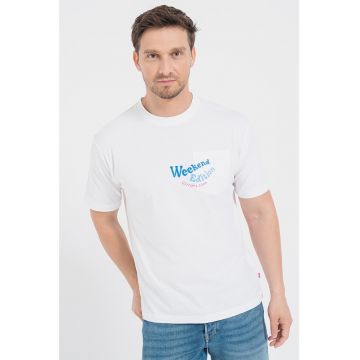 Tricou din amestec de in cu buzunar pe piept