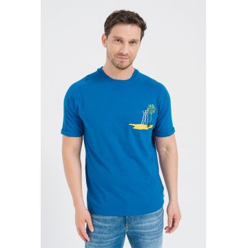 Tricou din amestec de in cu imprimeu contrastant