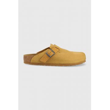 Birkenstock papuci din piele Boston bărbați, culoarea maro, 1025647