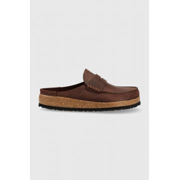 Birkenstock papuci de piele Naples barbati, culoarea maro, 1025033