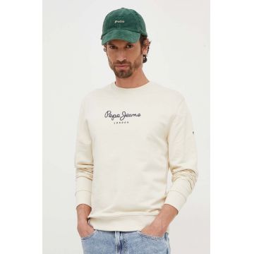 Pepe Jeans hanorac de bumbac barbati, culoarea bej, cu imprimeu