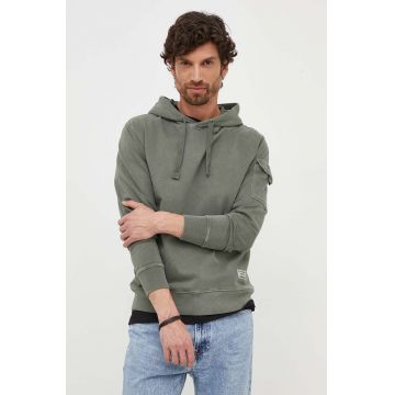 Pepe Jeans hanorac de bumbac barbati, culoarea verde, cu glugă, neted