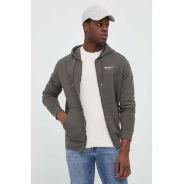 Pepe Jeans hanorac de bumbac Edward barbati, culoarea verde, cu glugă, cu imprimeu