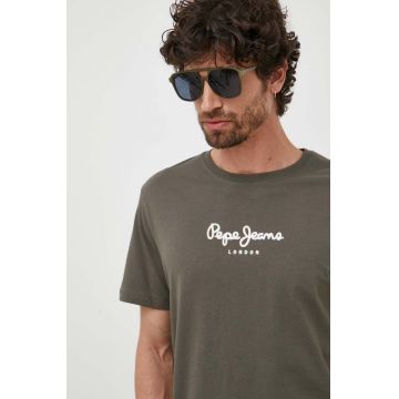 Pepe Jeans tricou din bumbac culoarea verde, cu imprimeu