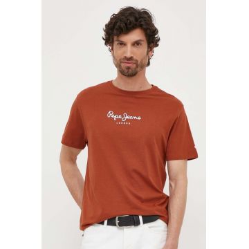 Pepe Jeans tricou din bumbac EDWARD culoarea maro, cu imprimeu