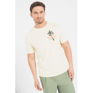 Tricou de bumbac organic cu imprimeu tropical si text