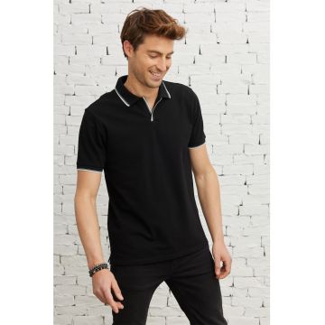 Tricou polo de bumbac cu detalii contrastante