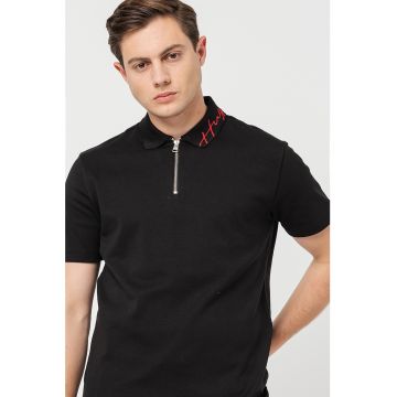 Tricou polo regular fit cu fenta scurta cu fermoar Dolm