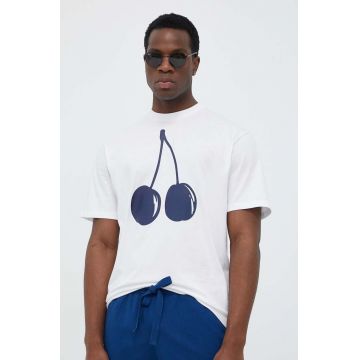 United Colors of Benetton tricou din bumbac culoarea alb, cu imprimeu