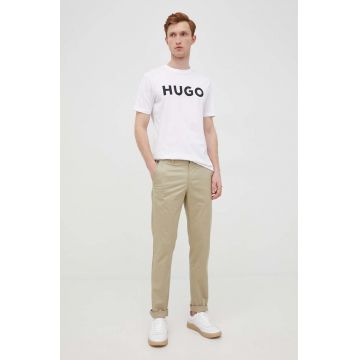 HUGO tricou din bumbac bărbați, culoarea alb, cu imprimeu, 50467556