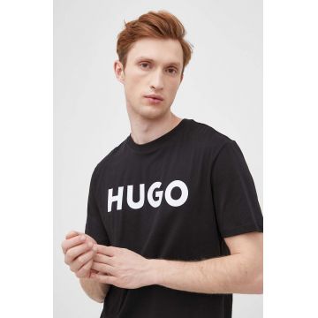 HUGO tricou din bumbac bărbați, culoarea negru, cu imprimeu, 50467556