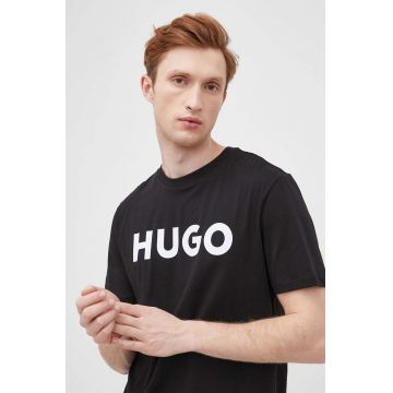 HUGO tricou din bumbac culoarea negru, cu imprimeu