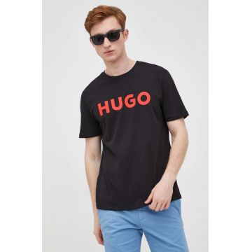 HUGO tricou din bumbac bărbați, culoarea negru, cu imprimeu, 50467556