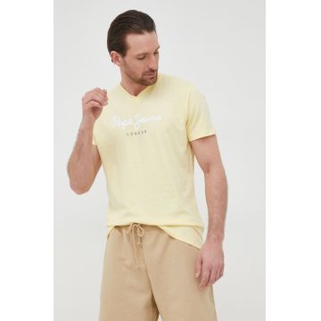 Pepe Jeans tricou din bumbac Eggo V N culoarea galben, cu imprimeu