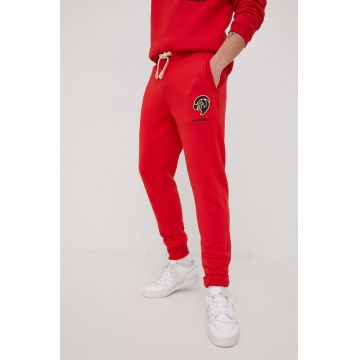Superdry pantaloni de trening barbati, culoarea rosu, cu imprimeu