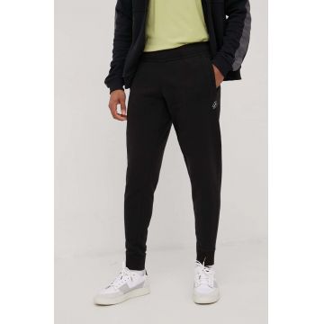 Superdry pantaloni de trening din bumbac barbati, culoarea negru, neted