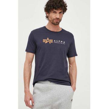 Alpha Industries tricou din bumbac Koszulka Alpha Industries Alpha Label T 118502 07 culoarea albastru marin, cu imprimeu 118502.07-navy