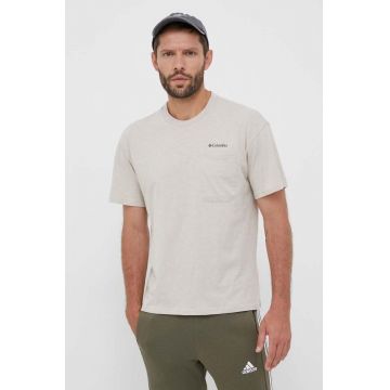 Columbia tricou din bumbac culoarea bej, neted 2037491-278