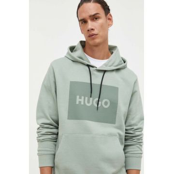 HUGO hanorac de bumbac barbati, culoarea negru, cu glugă, cu imprimeu