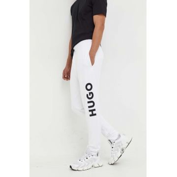 HUGO pantaloni de trening din bumbac culoarea negru, cu imprimeu