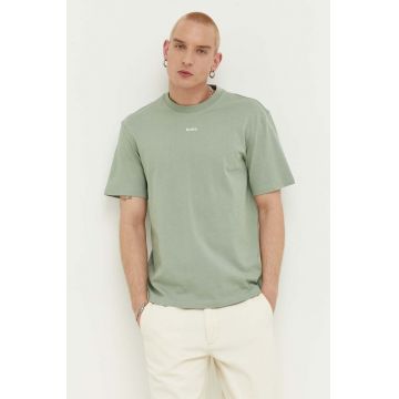 HUGO tricou din bumbac culoarea verde, neted