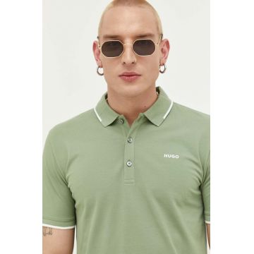 HUGO tricou polo barbati, culoarea verde, neted