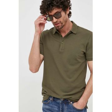 Sisley polo de bumbac culoarea verde, neted