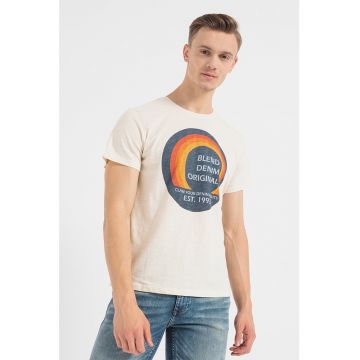 Tricou din bumbac cu decolteu la baza gatului