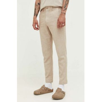 Abercrombie & Fitch pantaloni din amestec de in culoarea maro, drept