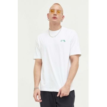 Abercrombie & Fitch tricou din bumbac culoarea alb, cu imprimeu
