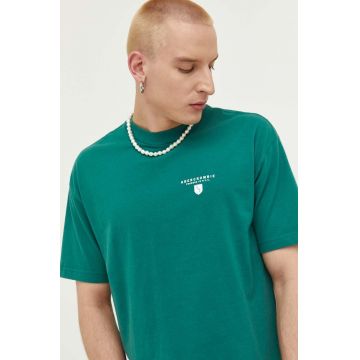 Abercrombie & Fitch tricou din bumbac culoarea verde, cu imprimeu