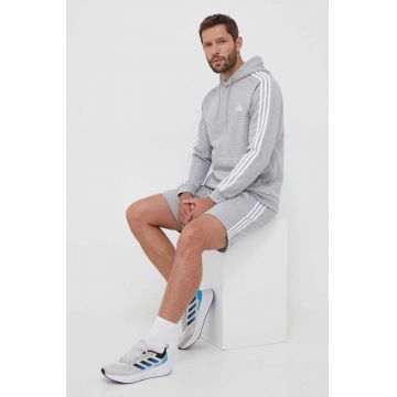 adidas bluza barbati, culoarea gri, cu glugă, melanj