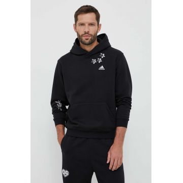 adidas bluza barbati, culoarea negru, cu glugă, cu imprimeu