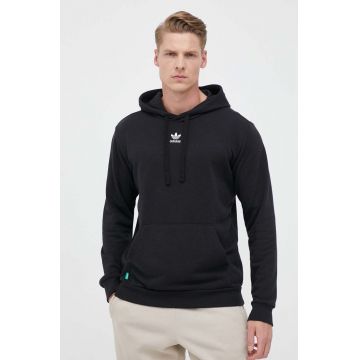 adidas Originals bluza barbati, culoarea negru, cu glugă, cu imprimeu