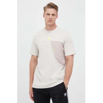 adidas tricou din bumbac LYM culoarea bej, neted