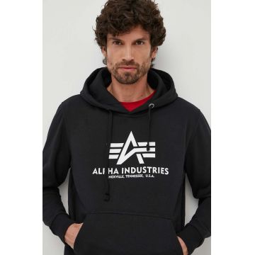 Alpha Industries bluză Basic Hoody bărbați, culoarea negru, cu glugă, cu imprimeu 178312.03-black