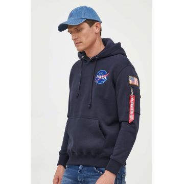 Alpha Industries bluză Space Shuttle Hoody bărbați, culoarea albastru marin, cu glugă, cu imprimeu 178317.07-navy