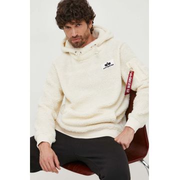 Alpha Industries bluză Teddy Hoody bărbați, culoarea bej, cu glugă, cu imprimeu 118330.16-cream