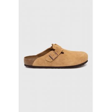 Birkenstock papuci din piele Boston barbati, culoarea bej, 1026181