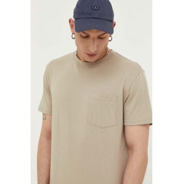 Hollister Co. tricou din bumbac culoarea bej, neted