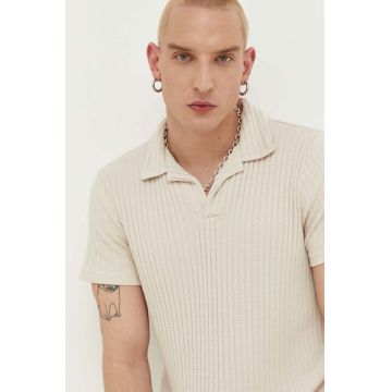 Hollister Co. tricou polo barbati, culoarea bej, neted