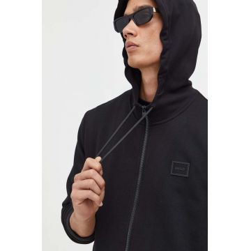 HUGO hanorac de bumbac barbati, culoarea negru, cu glugă, neted