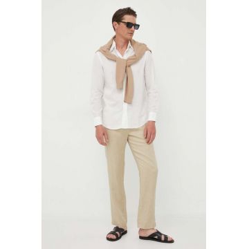 Sisley pantaloni din in culoarea bej, drept