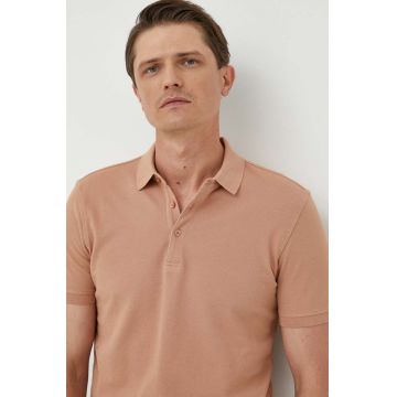 Sisley polo de bumbac culoarea maro, neted