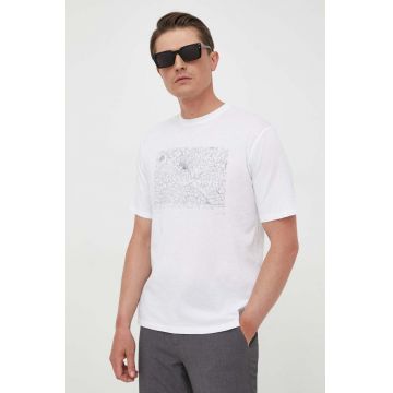 Sisley tricou din bumbac culoarea alb, cu imprimeu