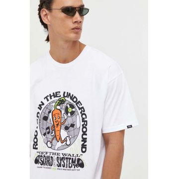 Vans tricou din bumbac culoarea alb, cu imprimeu