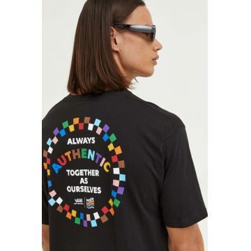 Vans tricou din bumbac culoarea negru, cu imprimeu